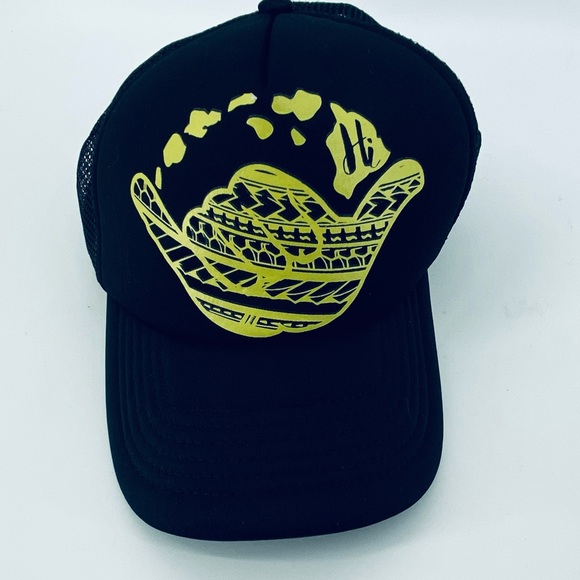 Hawaiian Headwear Other - Hawaiian Headwear HANG LOOSE Hawaii Island Trucker Hat Black Yellow Mesh Snap